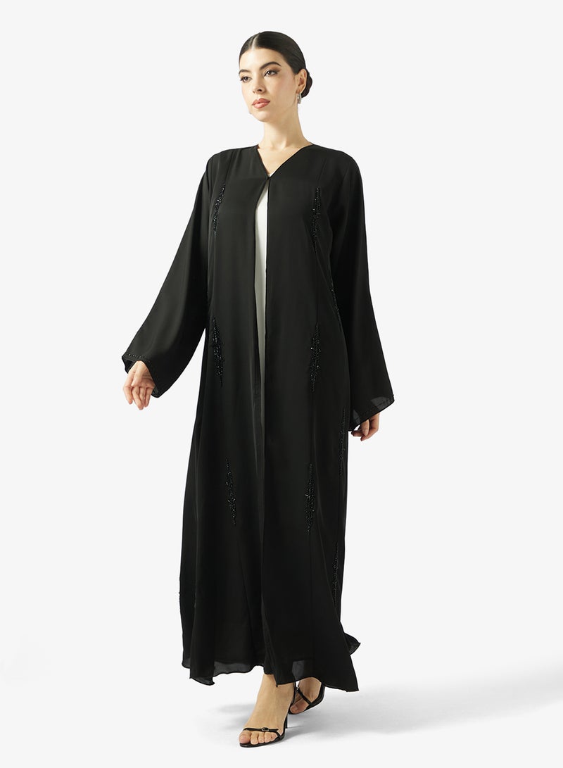 hayas closet Embellished Open Front V Neck Abaya - Image 5
